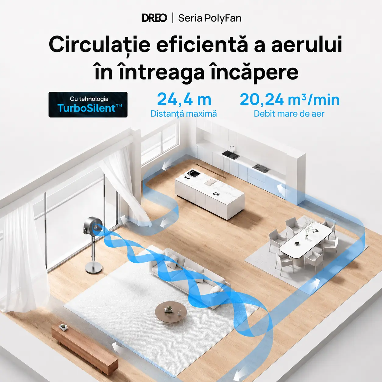 Dreo PolyFan 502 — design negru și aspect lemn — imaginea 4